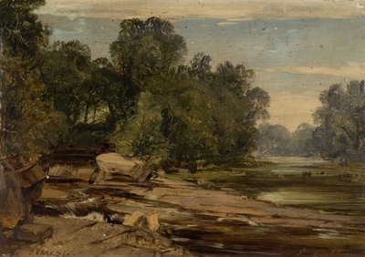 River Scene with Rocks and Trees by James B. Dalziel